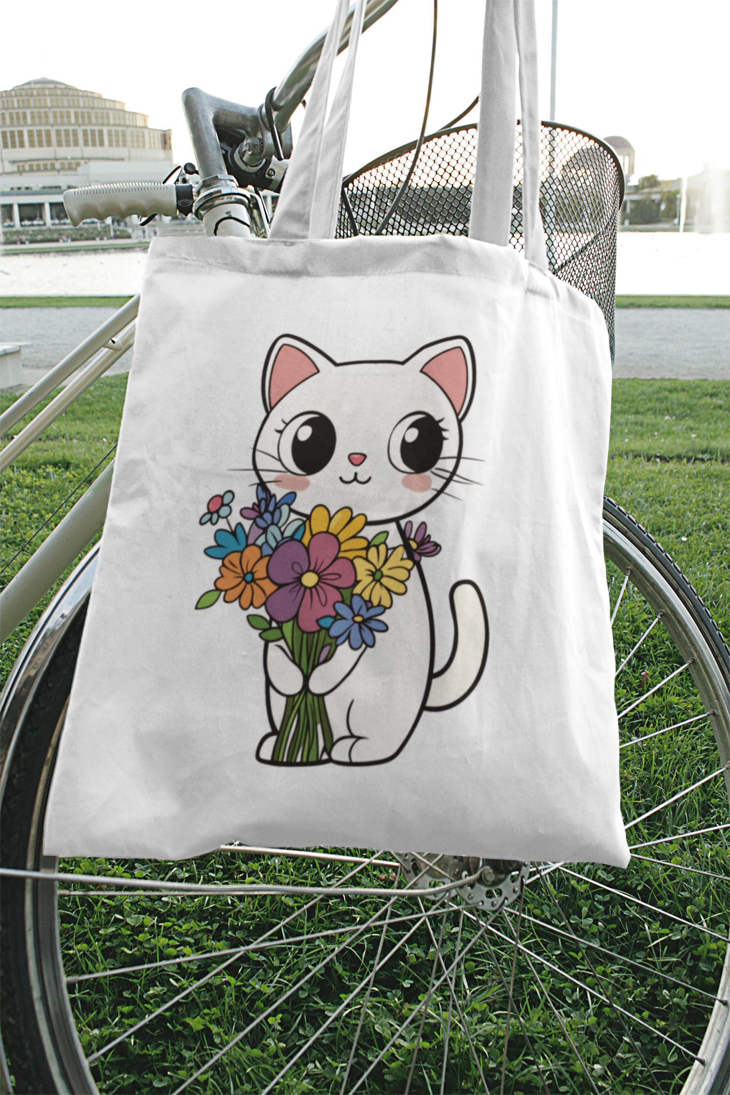 Cat With Flowers Bag