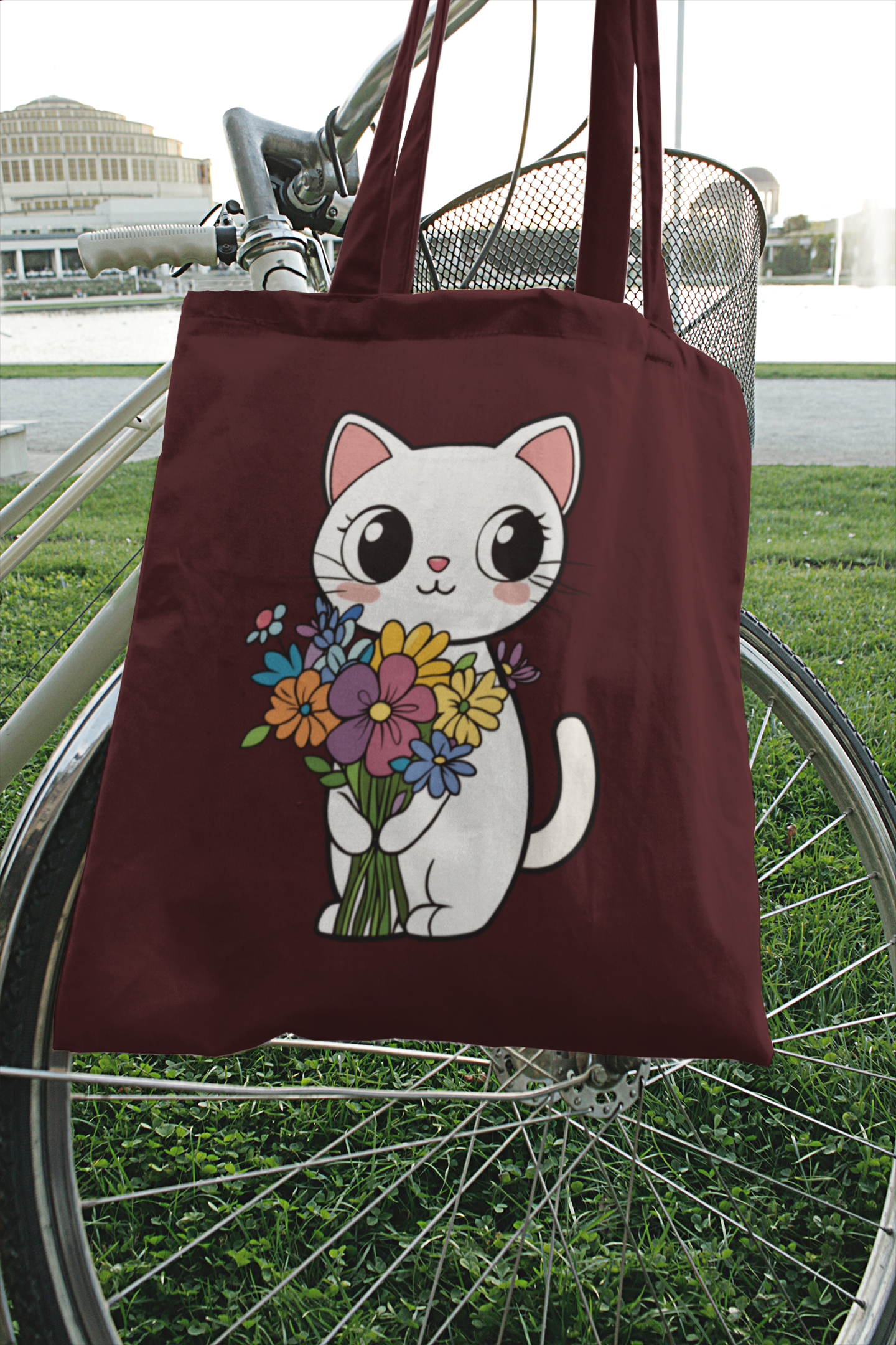 Cat With Flowers Bag