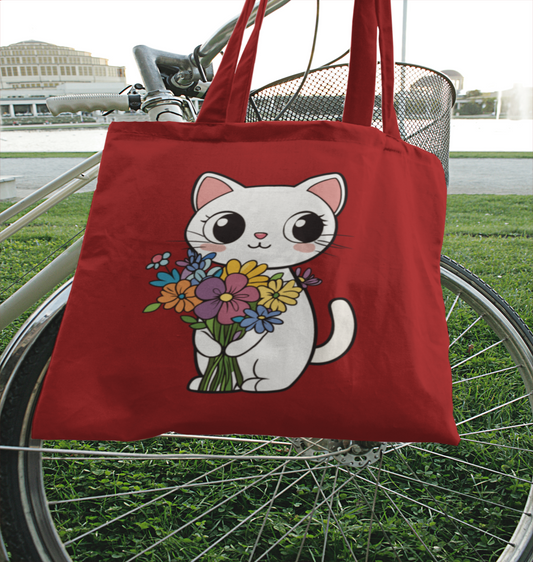 Cat With Flowers Bag
