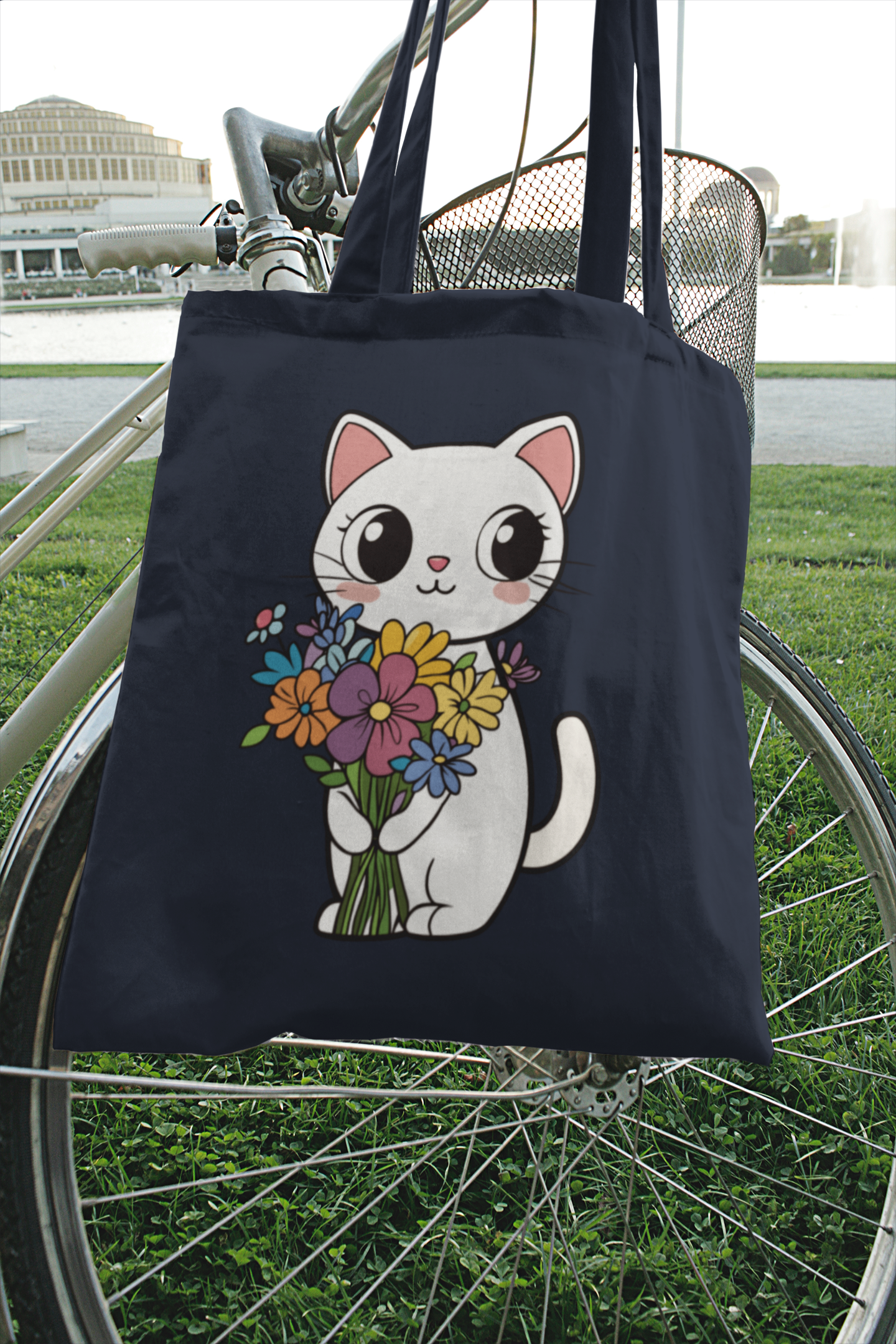 Cat With Flowers Bag