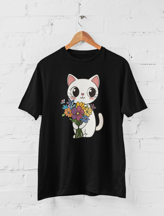 Cat Holding Flowers T Shirt