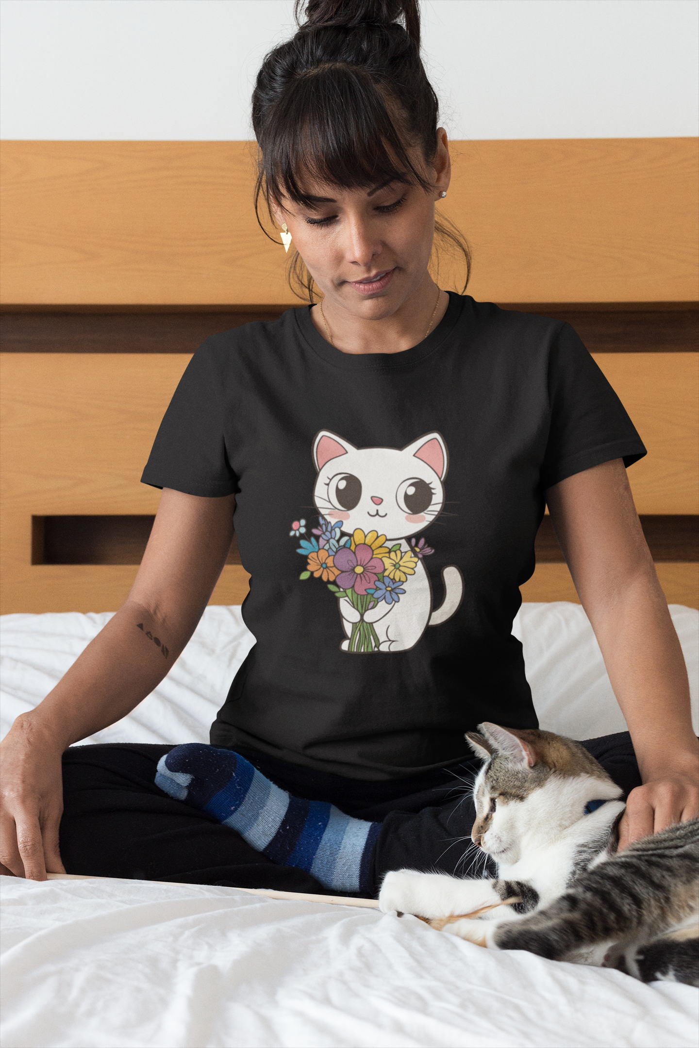 Cat Holding Flowers T Shirt